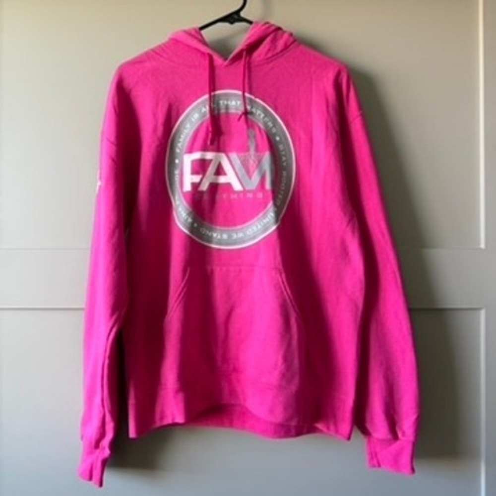 FAM Clothing Hoodie Womens M Pink Family Is All‎ That Matters Graphic Hawaiian